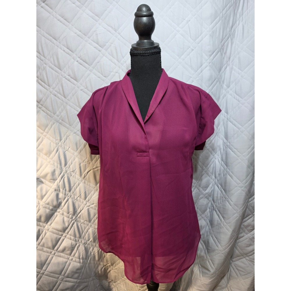 Vintage Lloyd Williams Burgundy Short Sleeve Split Neck Blouse Top